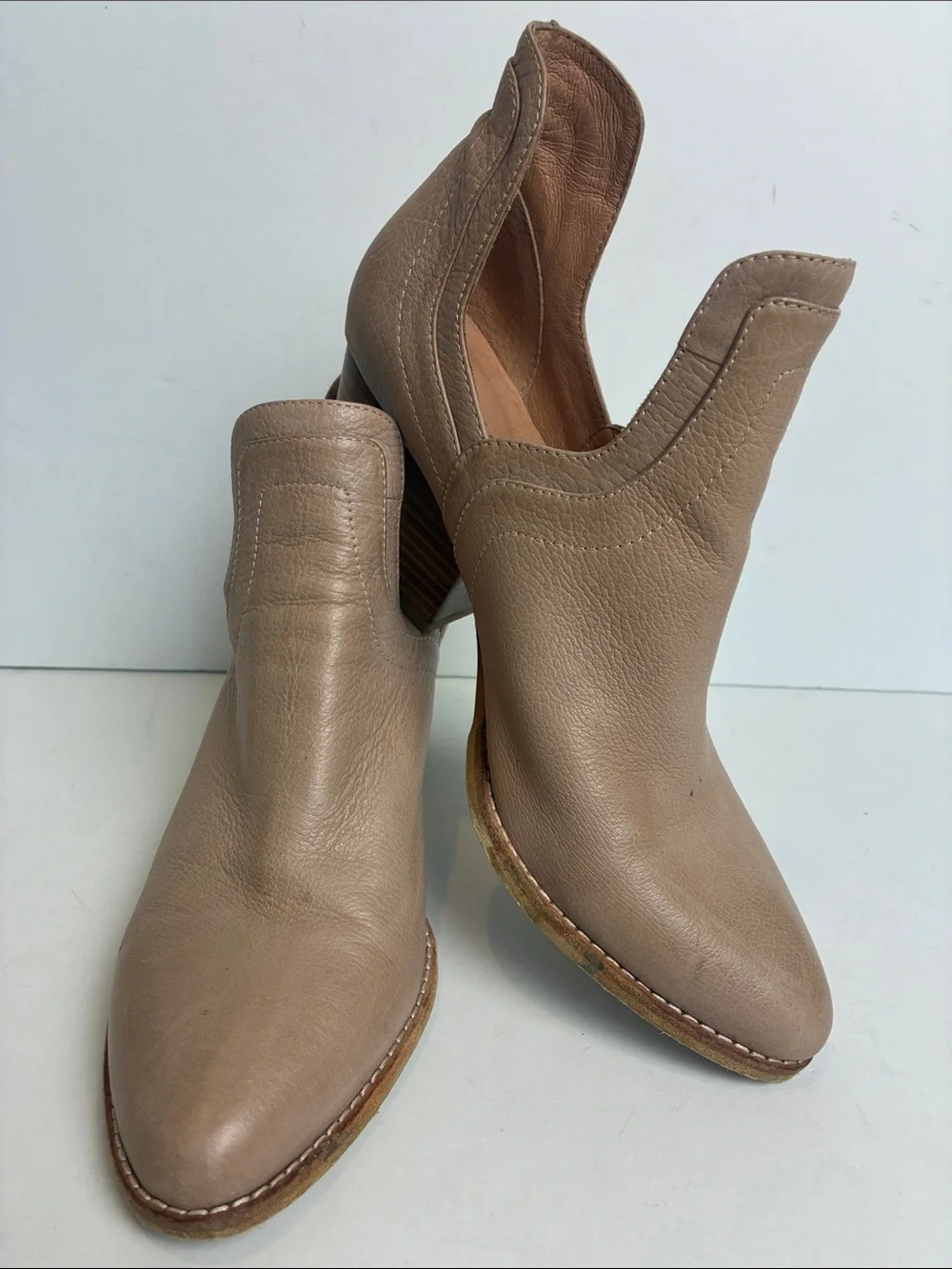 Anthropologie Silent D Winifred Side-Cut Booties Light Brown Leather Women’s 39